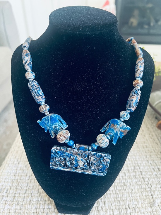 Jewelry - Blue Elephant Statement Necklace - Handcrafted Women Jewelry